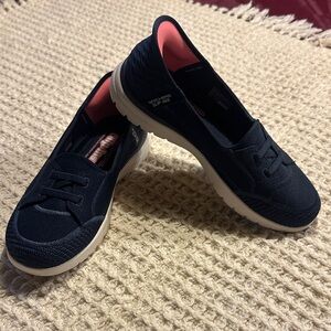 Skechers Women's Dark Blue and Pink Slip-On Sneakers